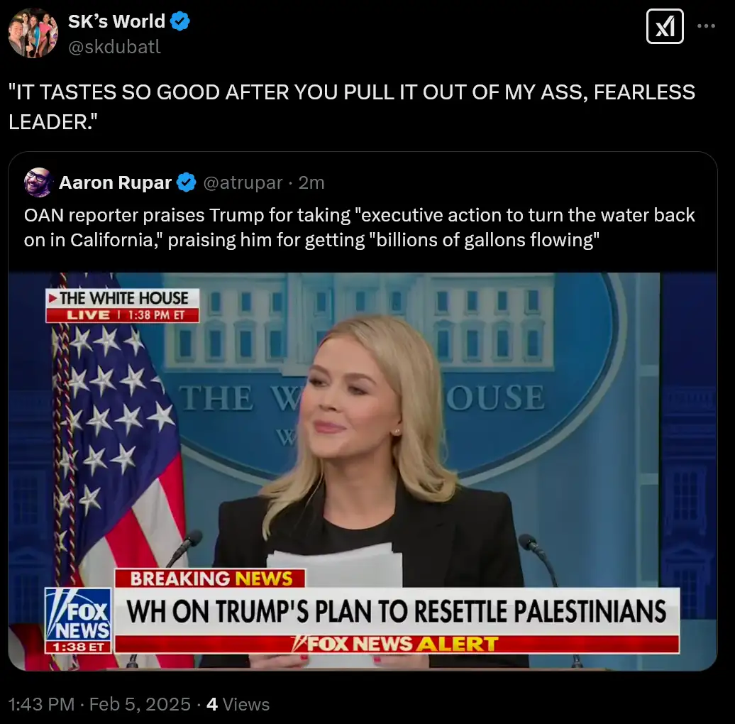 A screenshot of a Fox News broadcast shows a female reporter at a White House press briefing podium, with an American flag…