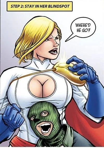 A comic book panel shows a blonde woman in a white costume with a red cape holding a golden object, looking down at a…