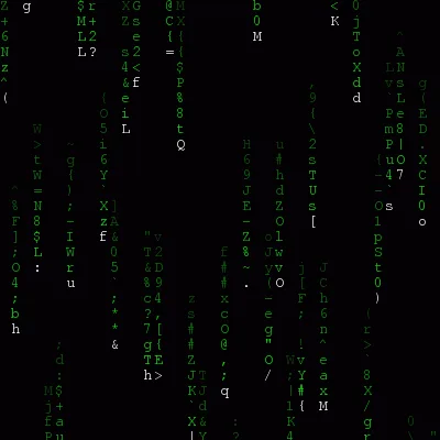The image displays a screen filled with green text on a black background, resembling a terminal or command-line interface…