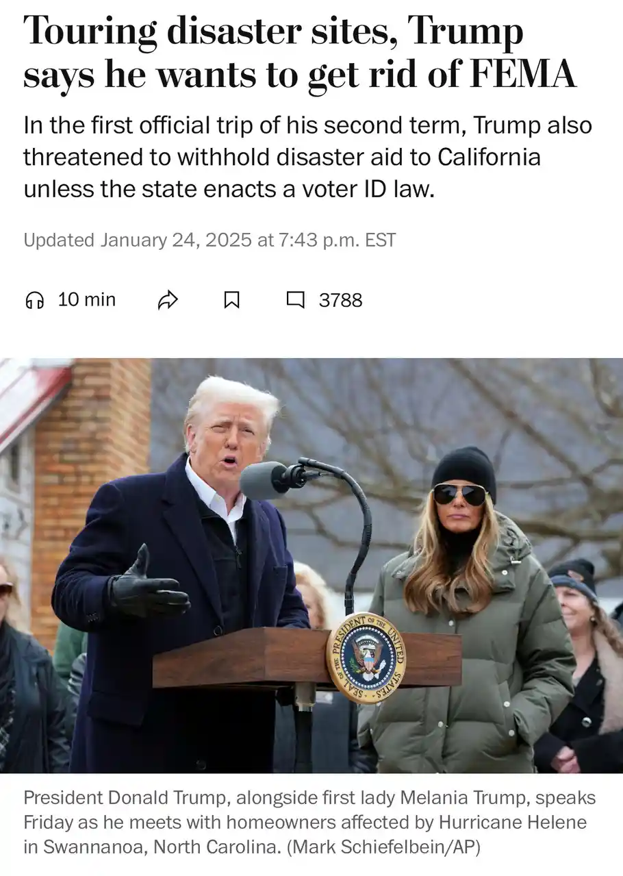 A screenshot of a news article shows Donald Trump speaking at a podium with the presidential seal, while Melania Trump…