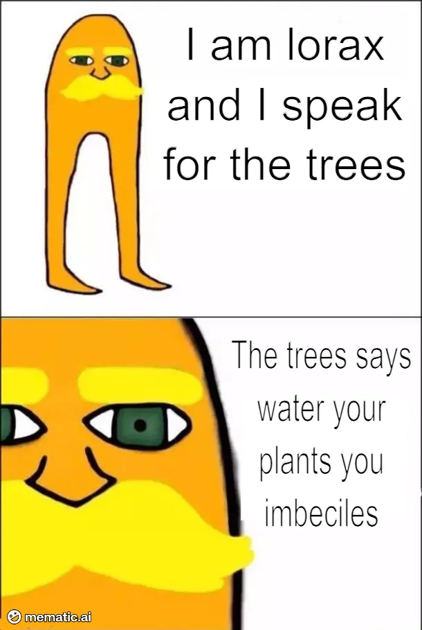 The image shows the character Lorax from Dr. Seuss's book, depicted in two panels. In the top panel, he stands upright with…