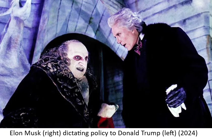 A still from the 1994 film 'The Nightmare Before Christmas' shows Jack Skellington (left) and the Mayor of Halloween Town…