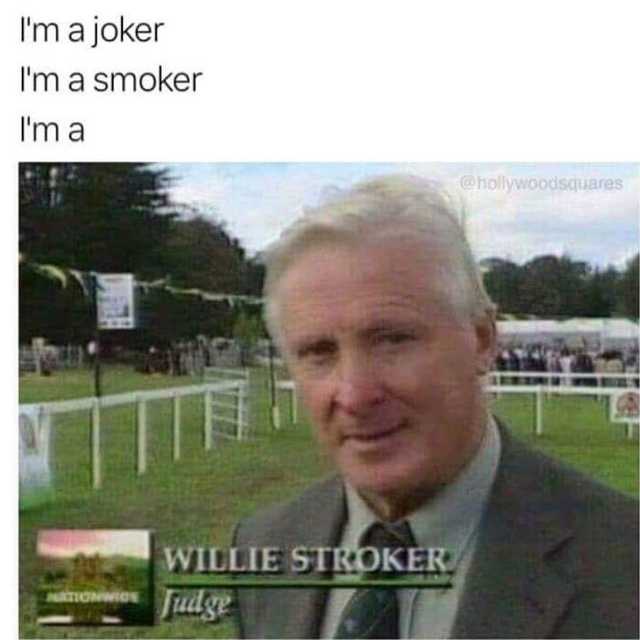 A still image of Willie Stroker, a judge from the TV show 'Hollywood Squares,' looking slightly amused or smug. He is…
