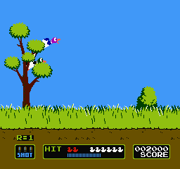 A six-panel grid shows a pixelated shooter game where a player character shoots birds. The first three panels show the…