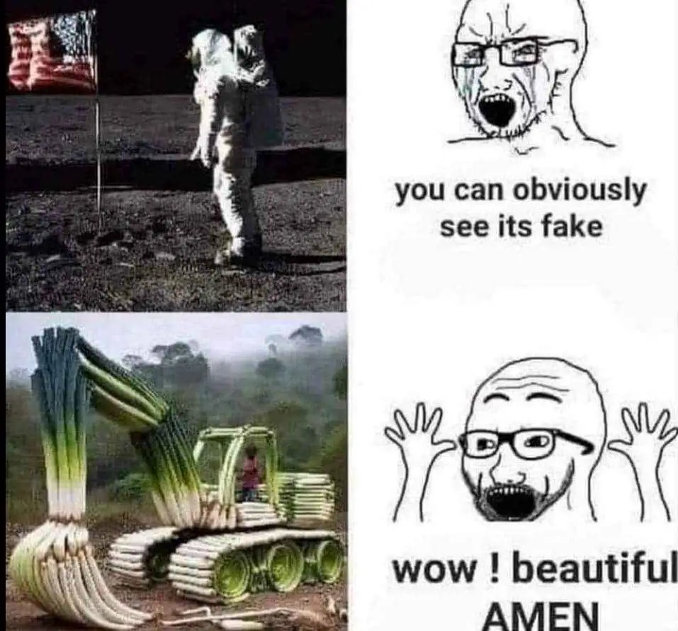 The image is a two-panel meme. The top panel shows an astronaut on the moon next to a flag, with text saying 'you can…