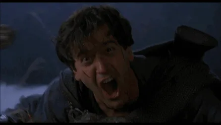 A six-panel comic strip from the movie 'The Mummy' shows a man in a dark, snowy environment reacting with escalating terror…