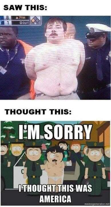 The meme contrasts a real-life photo of a man in a police lineup with a cartoon image from South Park. The top panel shows a…