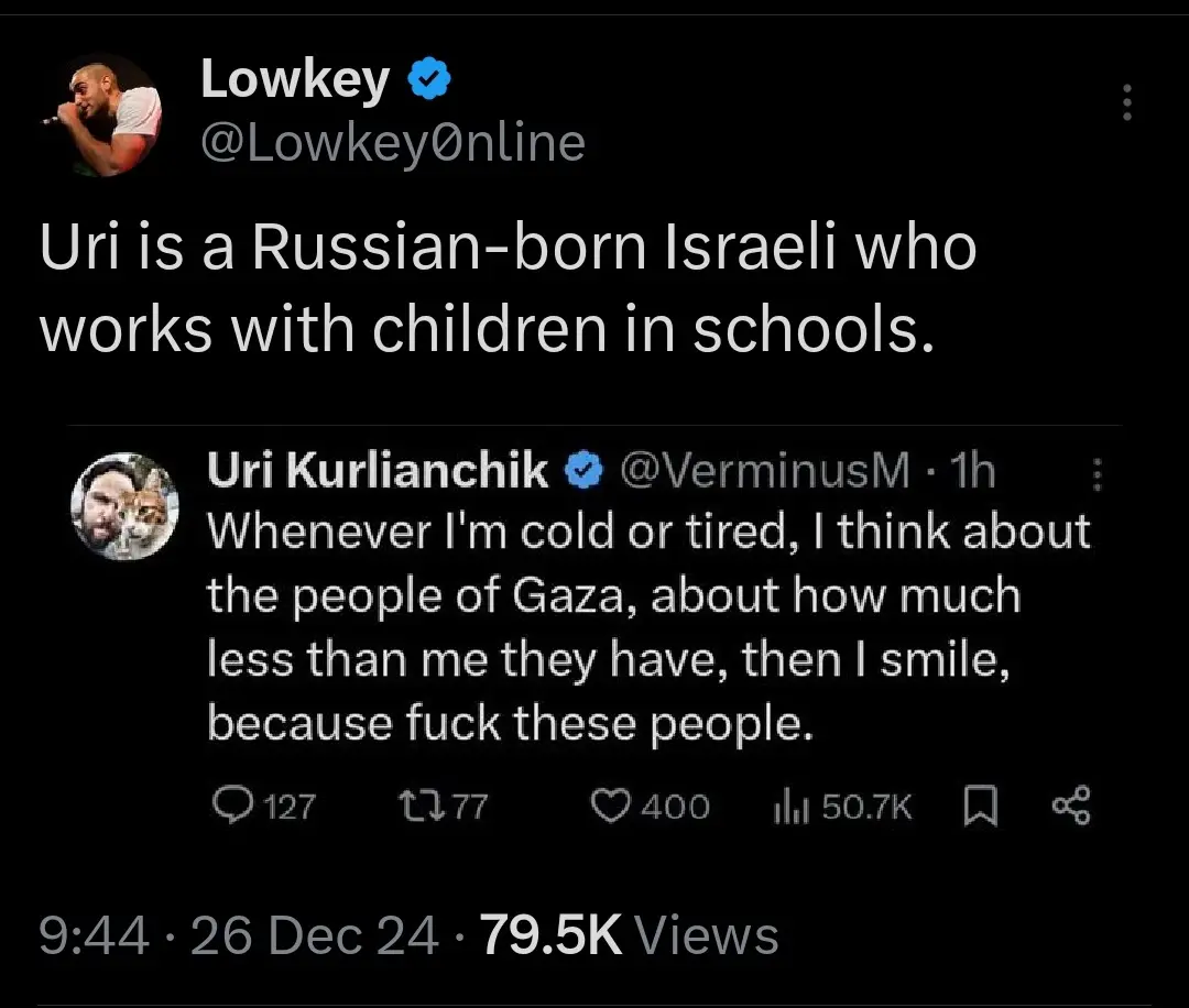 A screenshot of a Twitter thread shows a user named Lowkey stating that Uri is a Russian-born Israeli who works with…