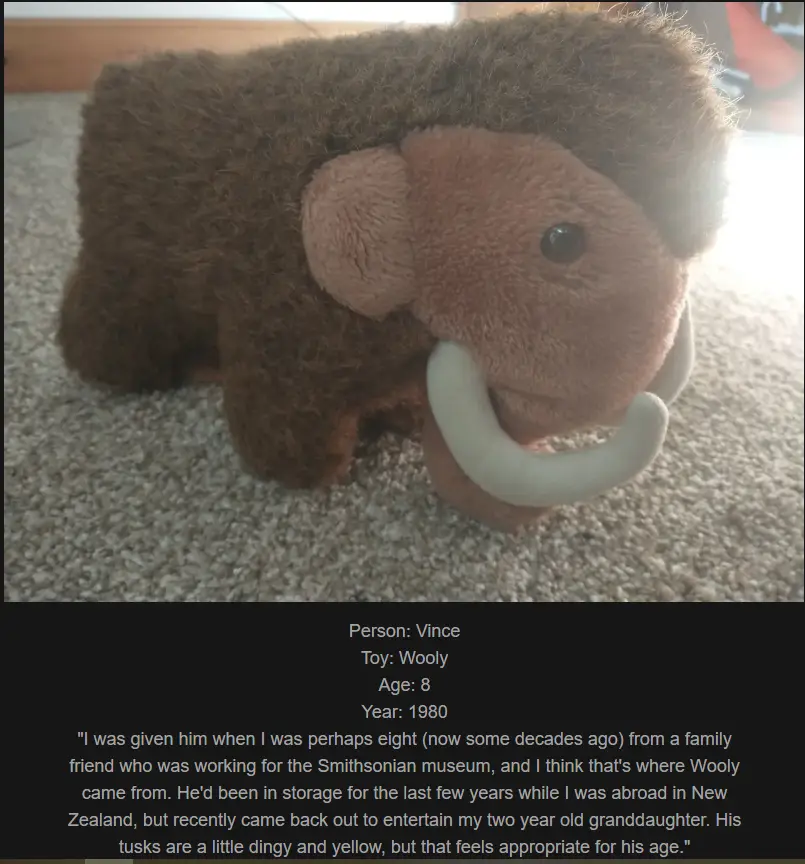 Day 772: Join Me on My Journey at www.saidtheskinhorse.com - Celebrating Childhood Toys with Wooly the Mammoth!
