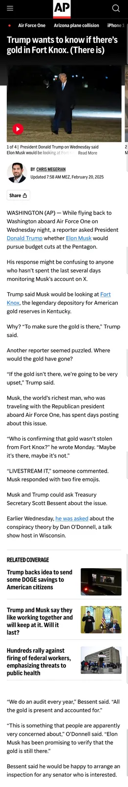 The image is a screenshot of an Associated Press news article with a headline overlaid in large white text reading 'Trump…