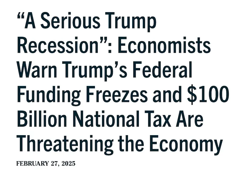 The image displays a newspaper headline in bold black text on a white background, dated February 27, 2025. The headline…