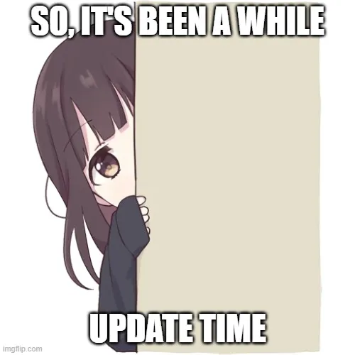 An anime-style girl with brown hair and large eyes peeks from behind a beige wall, her hand gripping the edge. The text at…
