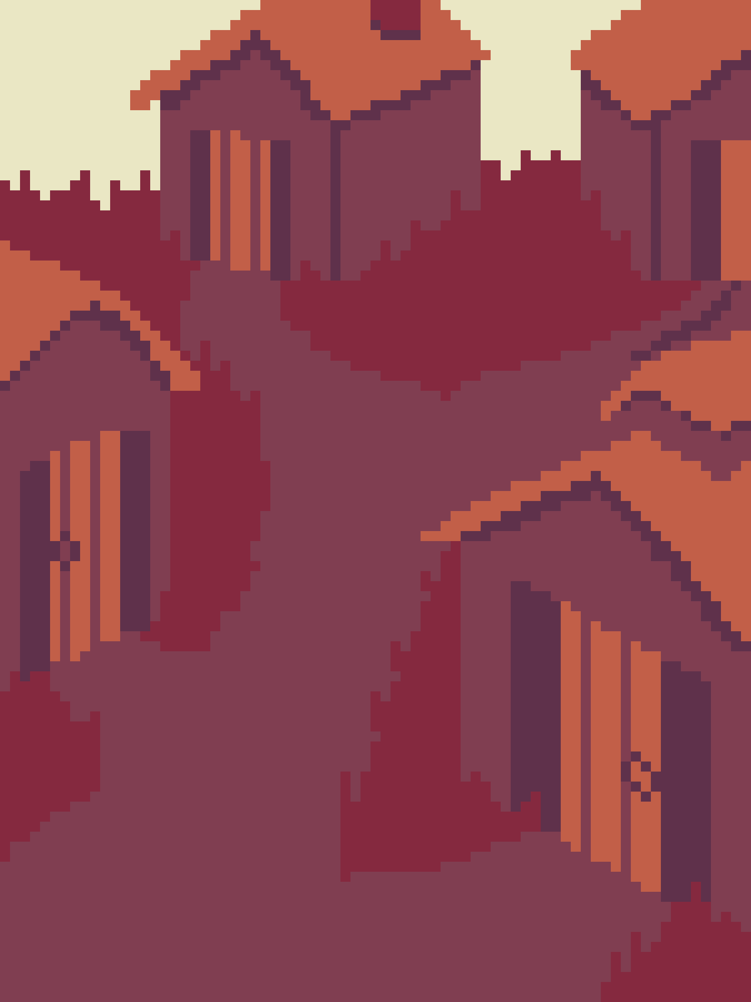A pixelated image shows a stylized, abstract creature with multiple limbs and tentacle-like appendages in shades of red…