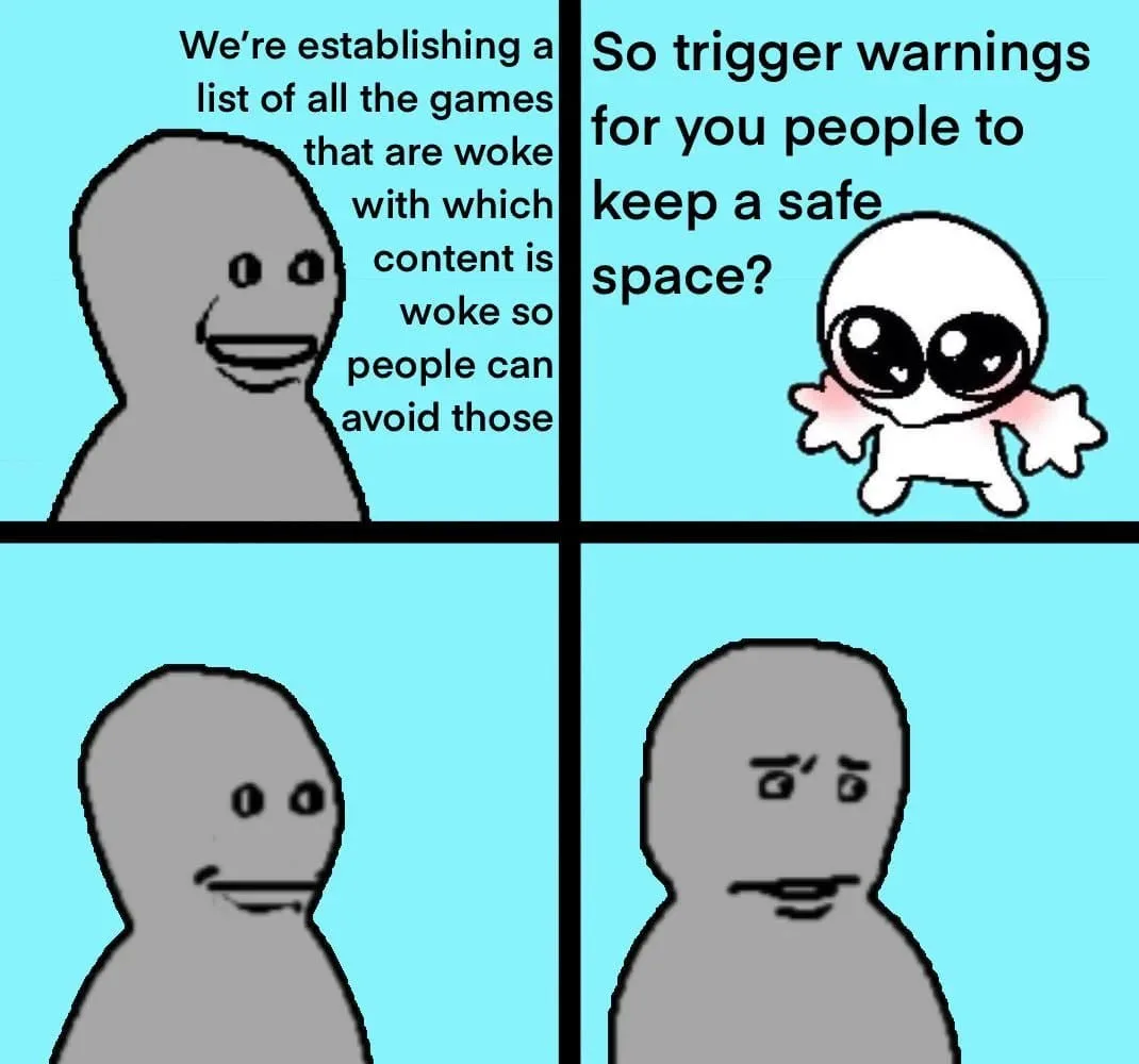 A four-panel meme featuring a gray stick figure and a white cartoon baby. The first panel shows the gray figure proposing a…