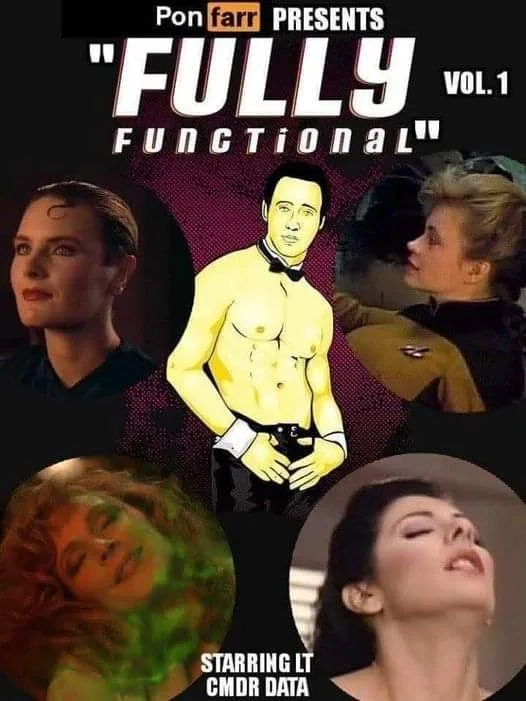 A parody movie poster styled like a Star Trek production, featuring four circular portraits of female characters from the…