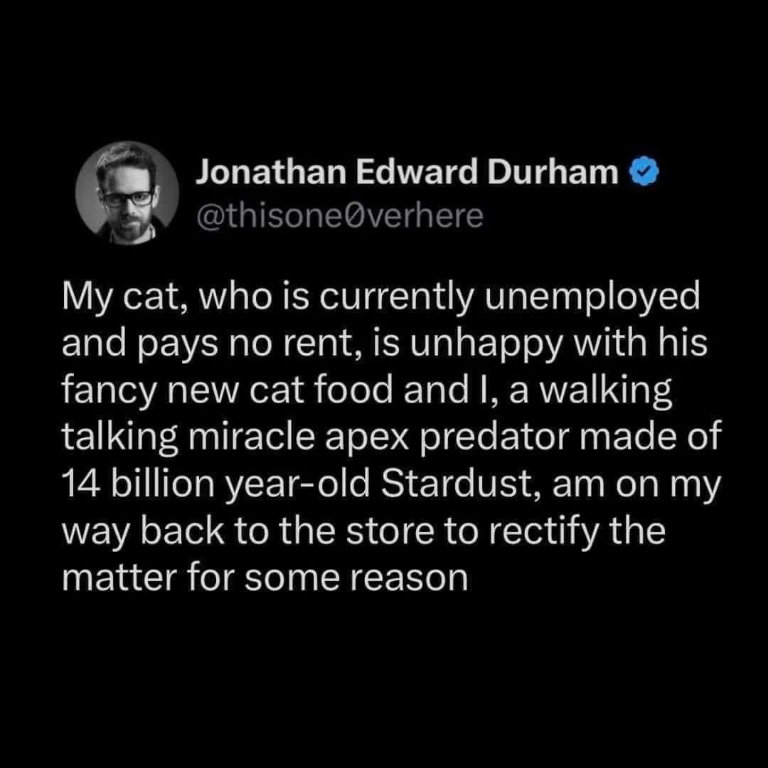 A screenshot of a tweet by Jonathan Edward Durham (@thisone0verhere) with a black background and white text. The tweet…