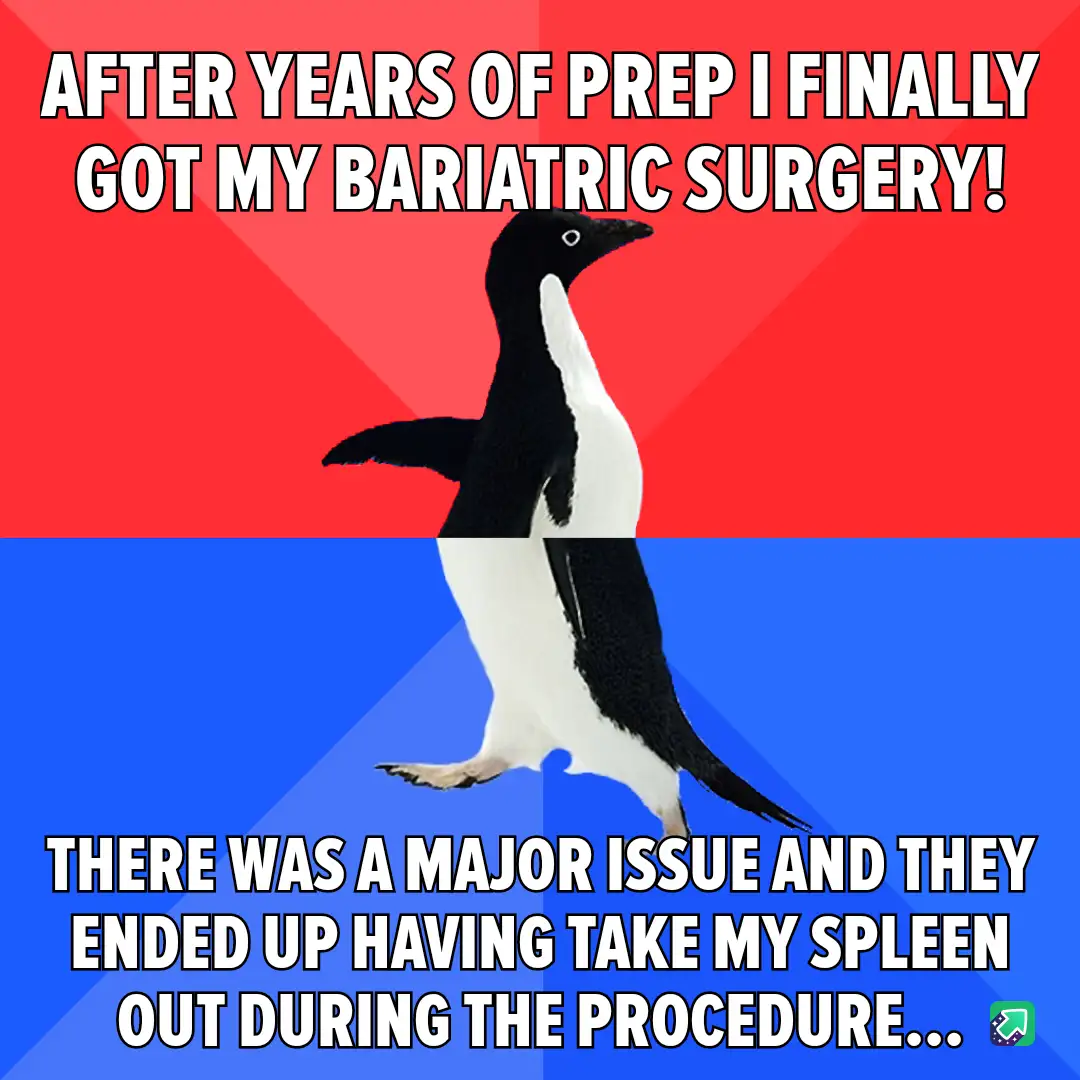 A penguin stands centered against a red and blue background, with bold white text at the top reading 'AFTER YEARS OF PREP I…