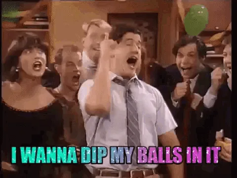 A six-panel meme sequence from the TV show 'Friends' showing Joey Tribbiani in a party scene, repeatedly shouting the phrase…