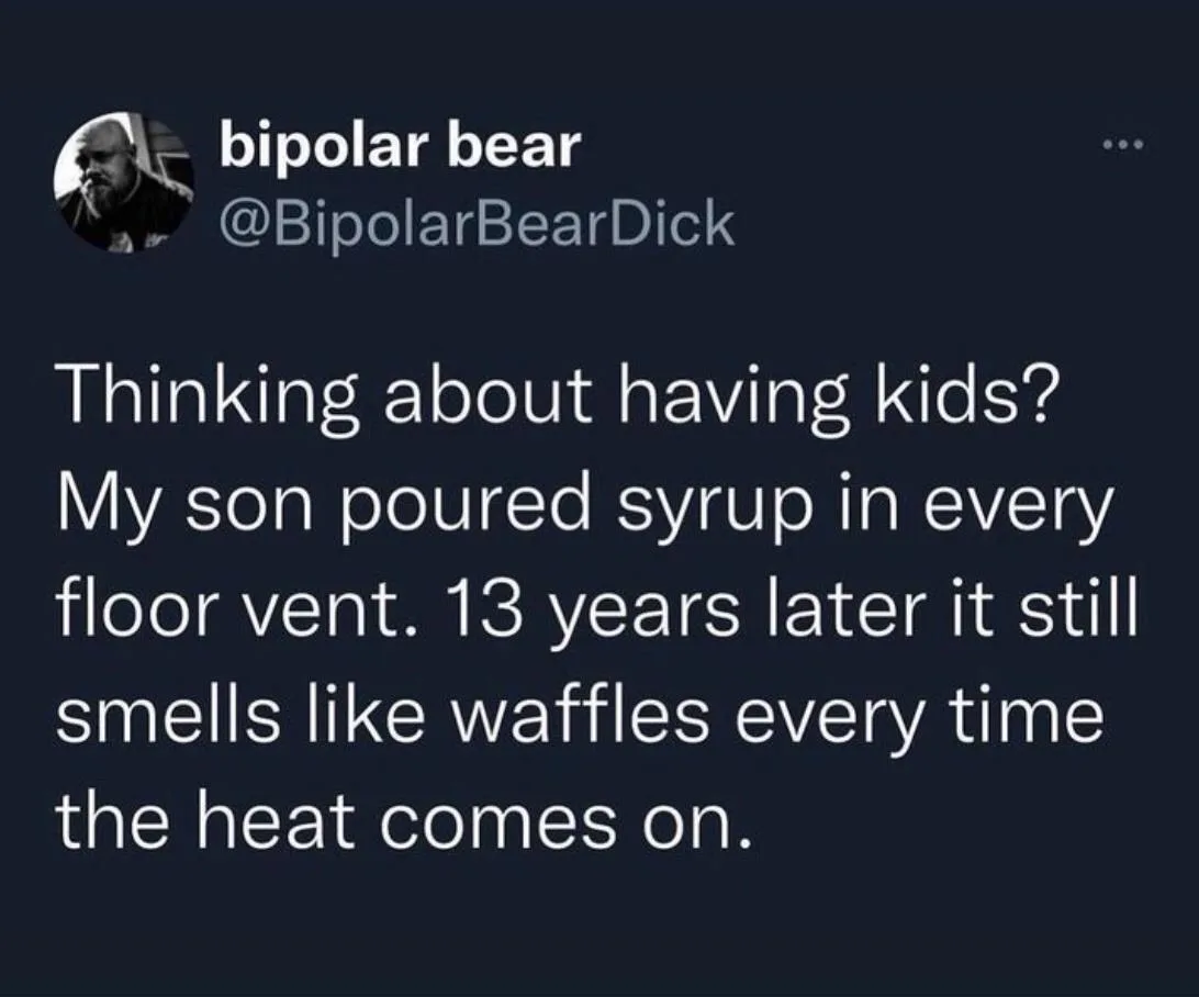 A screenshot of a tweet from user 'bipolar bear' (@BipolarBearDick) with white text on a dark background. The tweet…