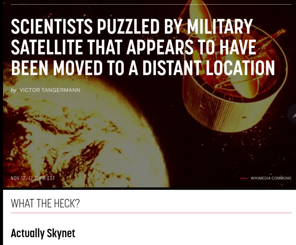 The image displays a news article header with a satellite and Earth in space, overlaid with the headline 'SCIENTISTS PUZZLED…