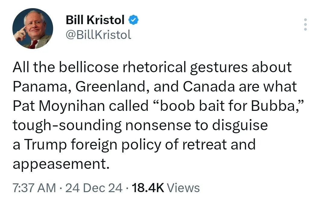 A screenshot of a tweet by Bill Kristol, showing his profile picture and the text of his tweet. The tweet critiques Trump's…
