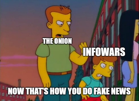 A still from The Simpsons shows a man in a green shirt gesturing toward a boy in a blue shirt, with text overlaid: 'THE…