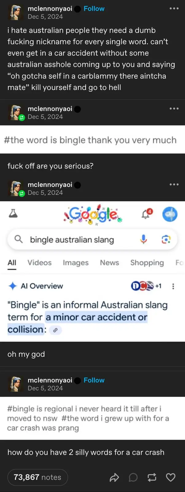 A screenshot of a social media thread where a user expresses frustration with Australian slang, specifically the word…