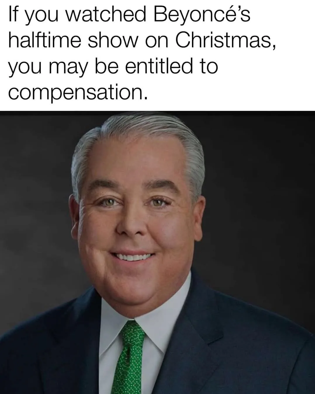 The image shows a man with gray hair, wearing a dark suit and a green patterned tie, smiling at the camera. The text…