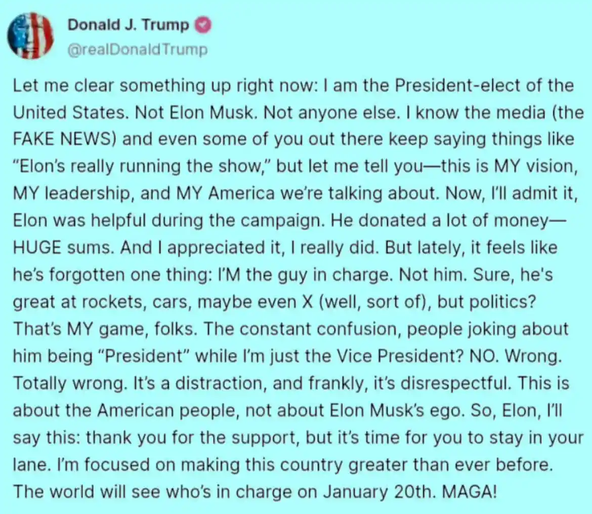 The image displays a screenshot of a fictional tweet attributed to Donald J. Trump, with his profile picture and handle…
