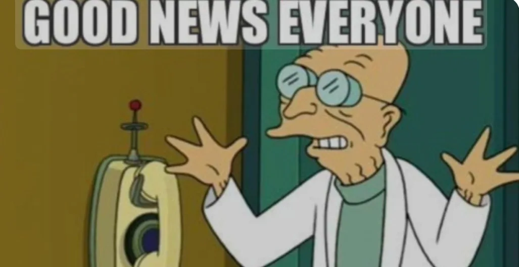A cartoon scientist with round glasses and a white lab coat stands with arms outstretched, smiling broadly as he announces…