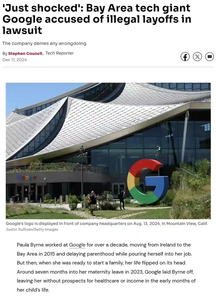 A news article screenshot shows a photo of Google's headquarters with its iconic colorful 'G' logo. The headline reads 'Just…