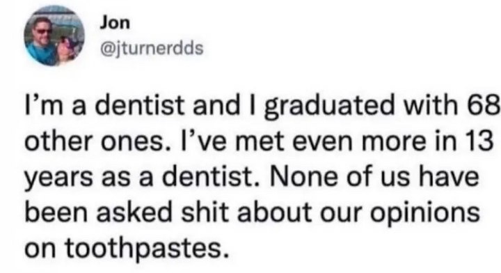 A screenshot of a tweet from Jon (@jturnerdds) showing a profile picture of a man and a woman. The tweet text reads: 'I'm a…