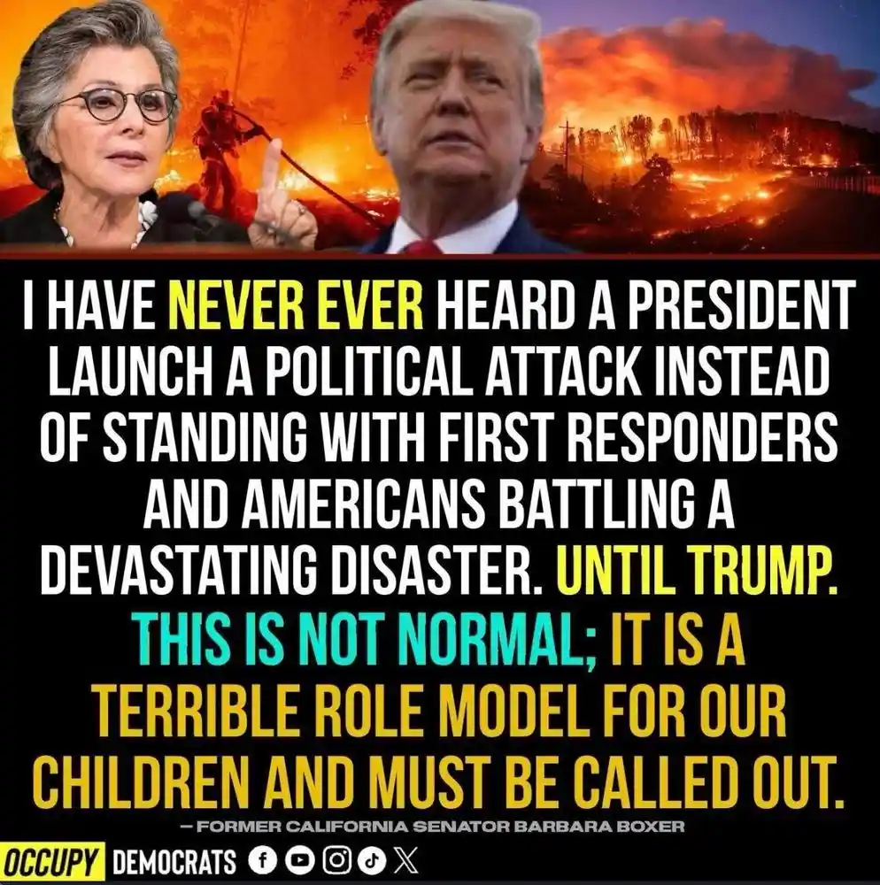 The image features photos of former California Senator Barbara Boxer and former President Donald Trump superimposed over a…