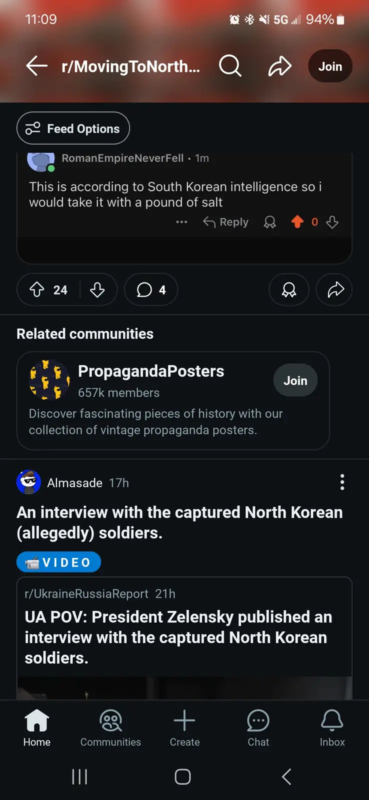 A screenshot of a Reddit mobile app showing a post in r/MovingToNorth... with a comment from user RomanEmpireNeverFell…
