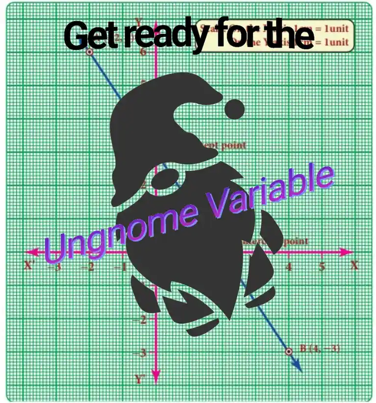A green graph paper background with pink X and Y axes and plotted points labeled A and B. A large black silhouette of a…