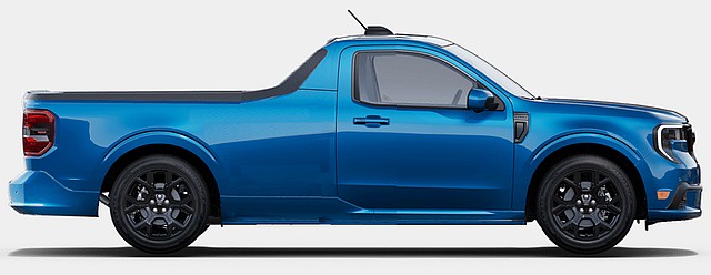 a side profile of a blue dodge ram 1500 pickup truck with black wheels and trim, shown against a plain white background. the…
