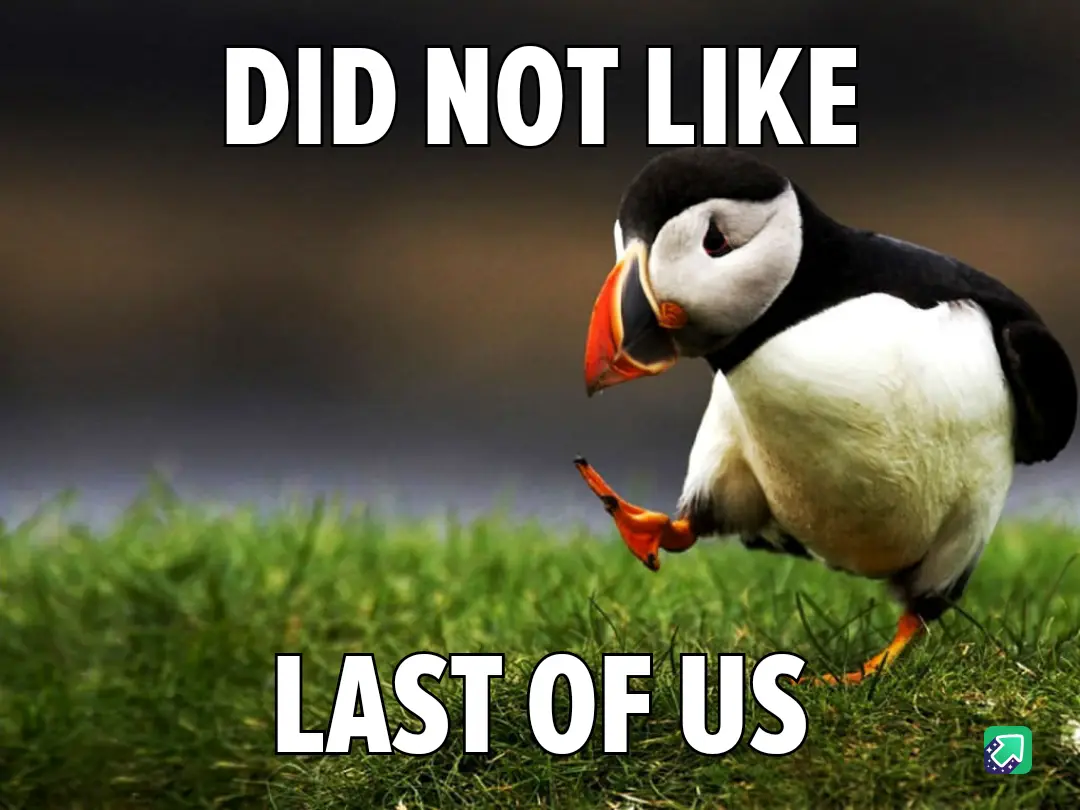 A close-up photograph of a puffin standing on green grass, looking down and to the side with one foot slightly lifted…