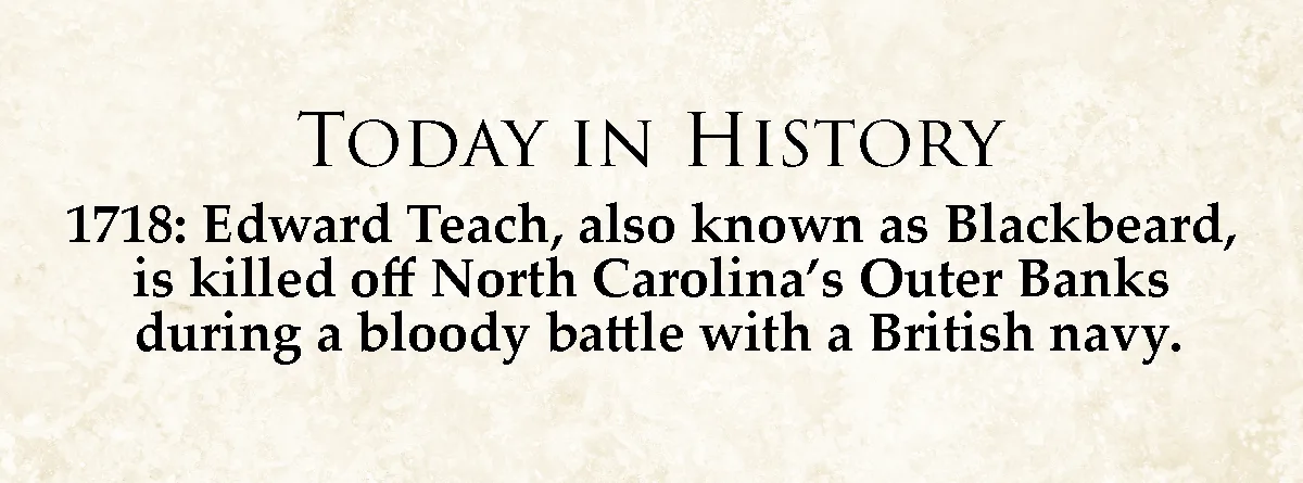The image displays a beige parchment-style background with black serif text. The text reads 'TODAY IN HISTORY' followed by…