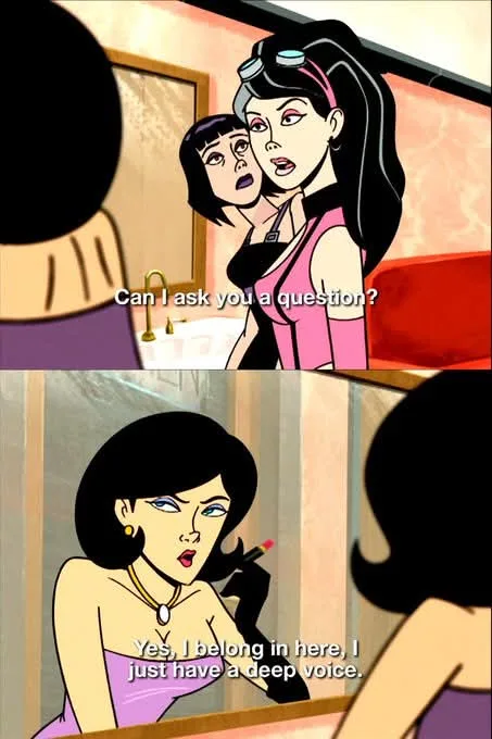 Two-panel comic strip from 'The Amazing World of Gumball' showing a woman asking another woman if she can ask a question…