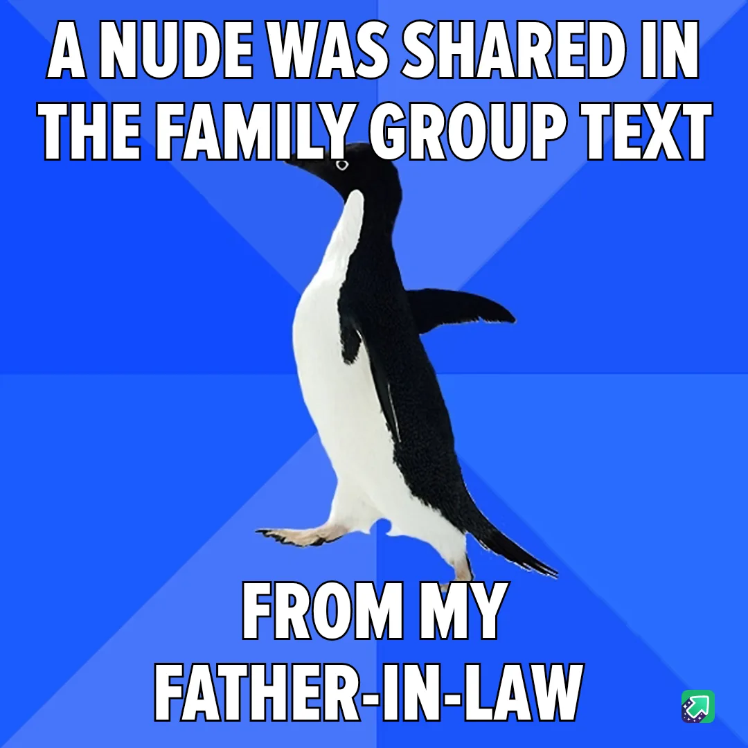 A black-and-white penguin stands upright against a blue background with diagonal stripes. White bold text at the top reads…