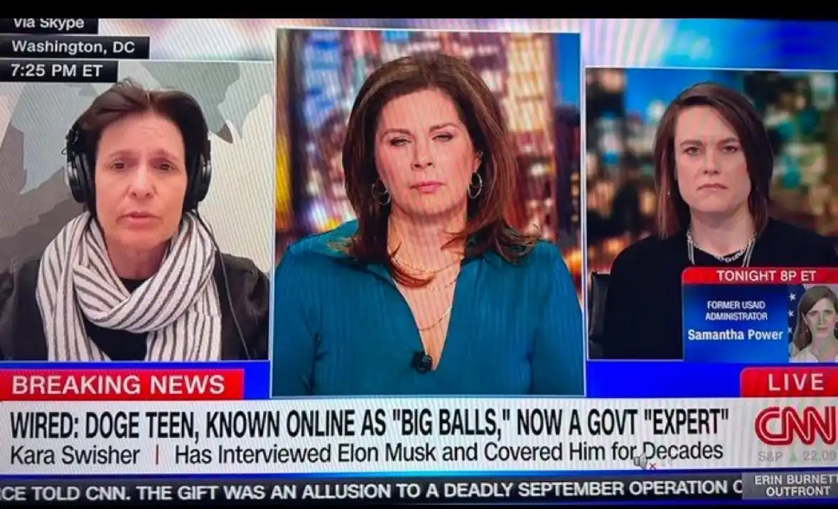 A CNN news broadcast screenshot showing three female commentators on screen. The lower third banner reads 'WIRED: DOGE TEEN…