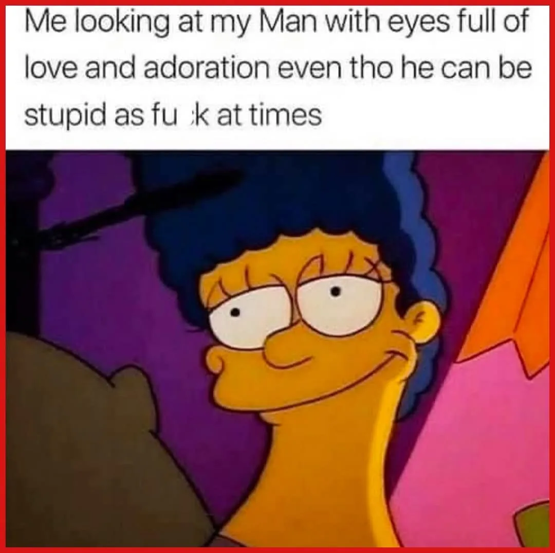 The image shows a close-up of the animated character Marge Simpson with a dreamy, loving expression, her eyes half-lidded…