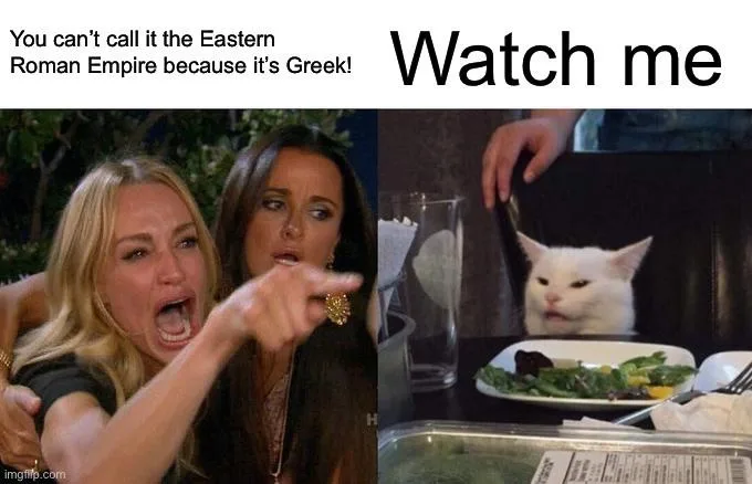 The image is a split-screen meme. On the left, two women from the TV show 'Friends' are shown with one pointing angrily…