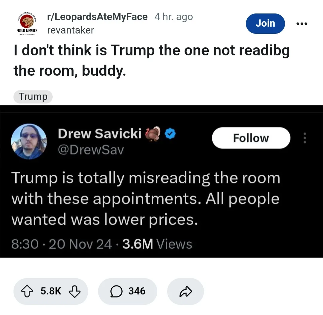 A screenshot of a Reddit post from r/LeopardsAteMyFace shows a user named 'revantaker' commenting on a tweet by Drew…