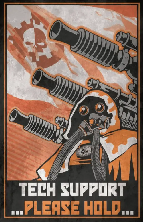 A stylized propaganda poster features a figure in a gas mask with multiple large cannons pointed outward, set against a…