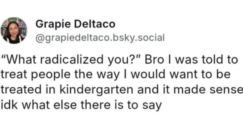 A screenshot of a social media post by 'Grapie Deltaco' with a profile picture of a woman. The post contains text responding…