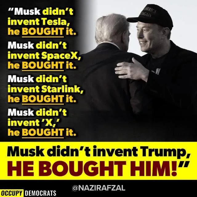 A black-and-white photo shows Elon Musk smiling and placing his hand on the shoulder of Donald Trump, who is facing away…