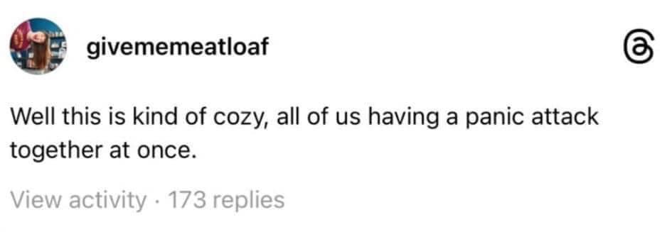 A screenshot of an Instagram comment from a user named 'givememeatloaf' that reads 'Well this is kind of cozy, all of us…