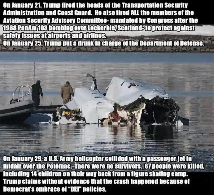The image shows the wreckage of a plane submerged in icy water, with two figures standing nearby on a small boat. Overlaid…