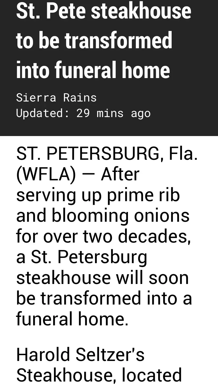 The image displays a screenshot of a news article with a black header and white text announcing that a St. Petersburg…